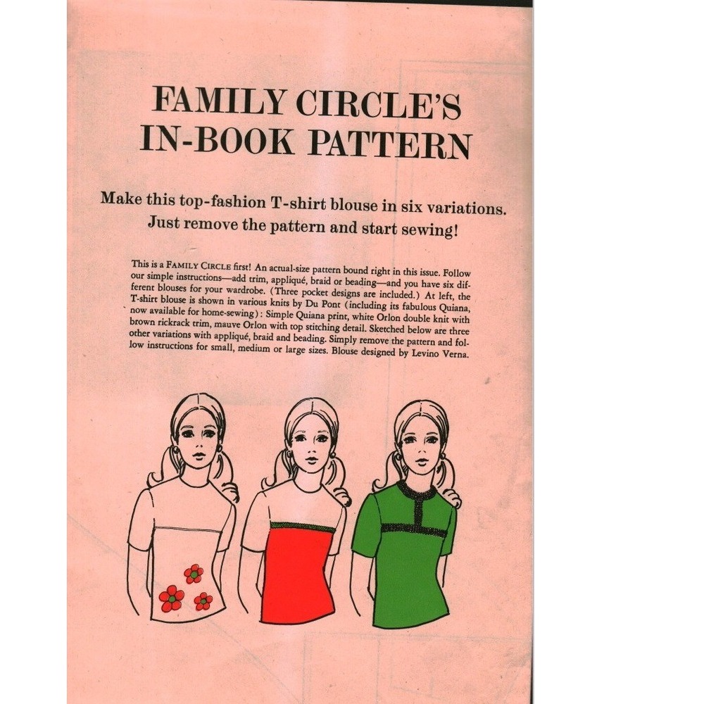 Vintage Family Circle Levino Verna T-Shirt Blouse Sewing Pattern 6 Variations